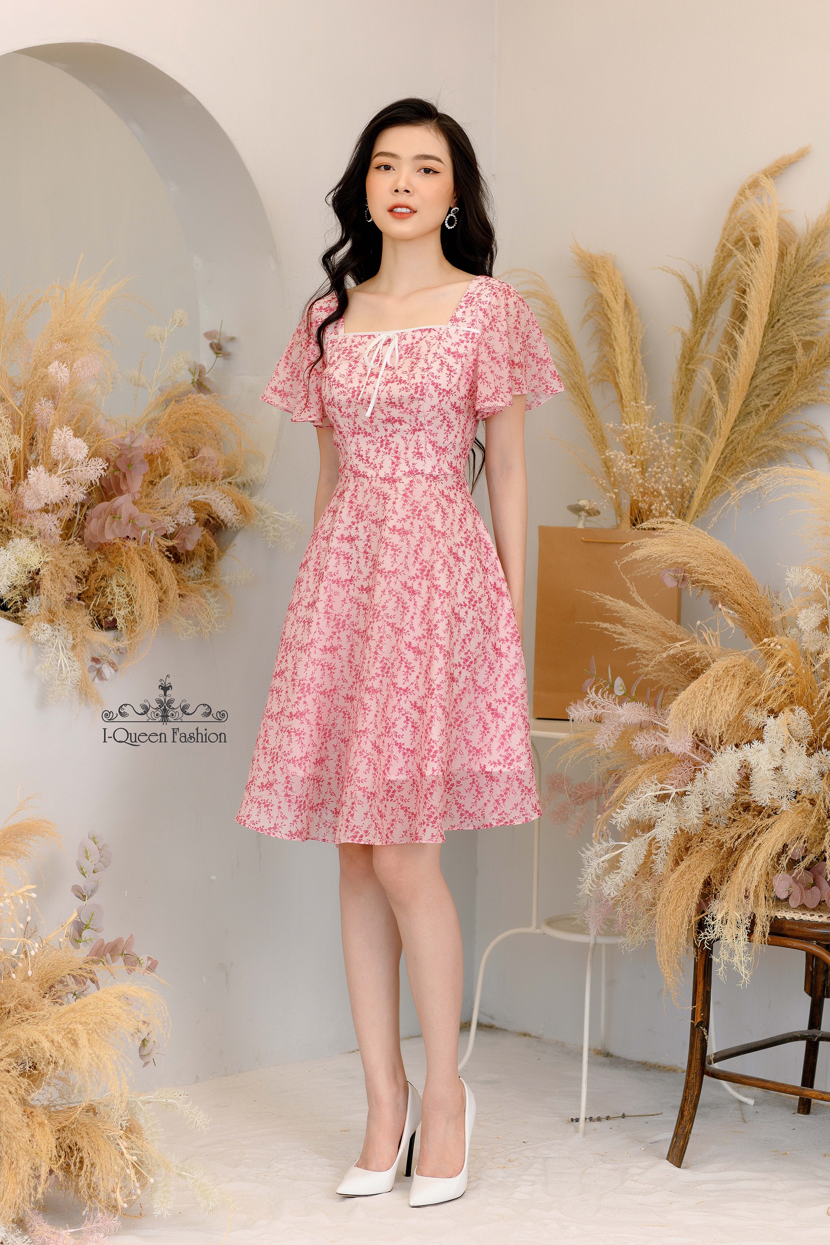 Váy xòe hoa nhí hồng sen- 2769