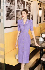 Váy body Tweed tím violet cổ vest - 4170