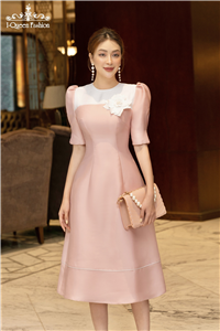Váy xòe taffeta hồng phối trắng - 3639