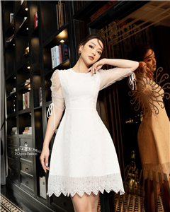 Váy ren trắng A phối lưới - 2929