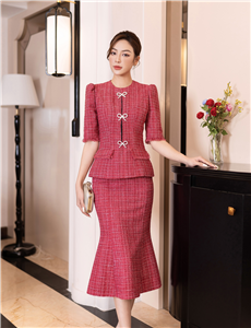 Set bộ Tweed đỏ hồng tag nơ - 4119