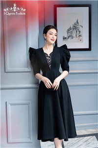 Váy xòe đen phối ren - 3561