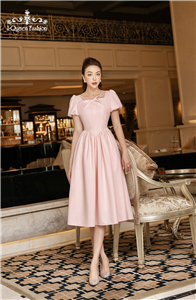 Váy xòe hồng chiết ly eo - 3695