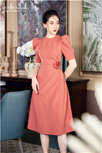 Váy xòe hồng san hô nơ eo - 3631
