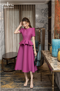 Váy xòe hồng tím peplum - 3696