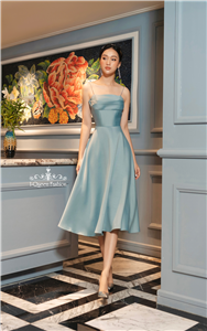 Váy xòe xanh 2 dây ngang ngực - 3345
