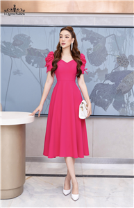 Váy xòe hồng sen tay rút - 3790