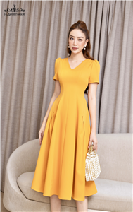 Váy xòe vàng chiết ly eo - 3811