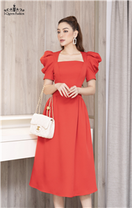 Váy xòe đỏ tay chiết phồng - 3815