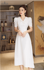Váy xòe trắng cổ vát lệch tà - 3848