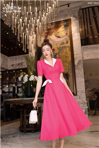 Váy xòe hồng sen cổ trắng - 3933
