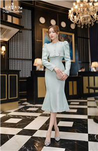 Váy body Tweed xanh vạt choàng - 4027