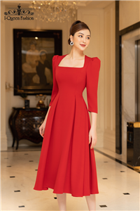 Váy xòe đỏ cổ vuông - 3546
